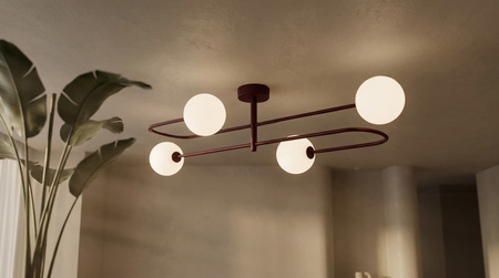 Burgundowa lampa sufitowa z czterema kulami BALU Kaja Lighting K-6021