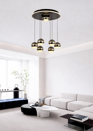 Lampa wisząca siódemka okrągła Biarritz czarny chrom Aviano Lighting 5047-805