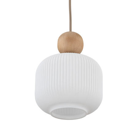 Lampa wisząca pojedyńcza ryflowany klosz oraz dodatek drewna BALLO 1xE14 Tk Lighting 11049