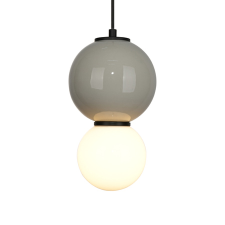 Lampa wisząca szara kula z ceramiki 15cm wraz ze szklanym białym kloszem LED 3000K Pieve Italux PND-95221-1S-GR