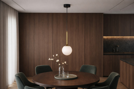 Pojedyńcza lampa wisząca z białym, kulistym kloszem TOKI Kaja Lighting K-5860