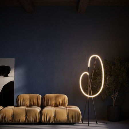 Czarna lampa podłogowa trójnóg LED – świetlna pętla Crochet MOD369FL-L36B3K Maytoni