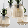 Lampa wisząca ósemka z ryflowanymi koniakowymi kloszami i zielonymi kulami SOPHIA GREEN COGNAC 8xE14 Tk Lighting 11151