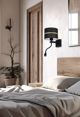 POLO LAMPA KINKIET CZARNY 1X40W E27+2W LED ABAŻUR CZARNY+ZŁOTY PASEK Candellux 21-27634
