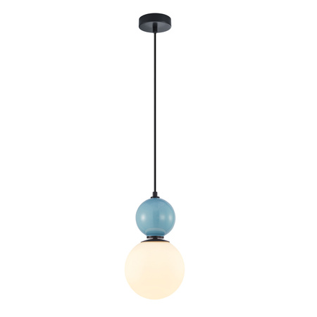 Lampa wisząca niebieska kula z białym kloszem o średnicy 18cm 1xE27 Mastal Italux PND-36603-1M-BK-BLU