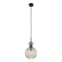 Lampa wisząca karbowany szklany koniakowy klosz z dodatkową zieloną małą kulą SOPHIA BIG GREEN COGNAC 1xE27 Tk Lighting 10930