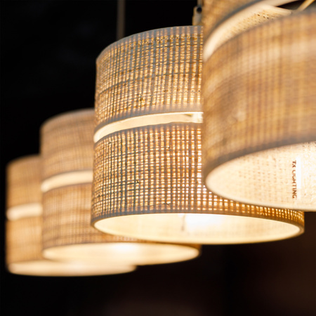 Poczwórna lampa wisząca z abażyrkami z rafii 4XE27 CALMA Tk Lighting 11603