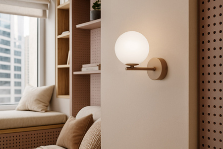 Beżowy kinkiet z białym kloszem do sypialni ARDI Kaja Lighting K-5844