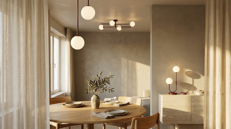 Burgundowa lampa sufitowa z czterema kulami BALU Kaja Lighting K-6021