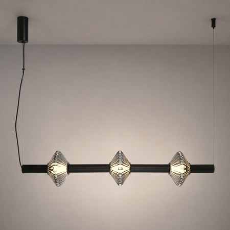 Lampa wisząca czarna ryflowana pozioma tuba i szklane klosze Padre 18W LED Milagro ML2798