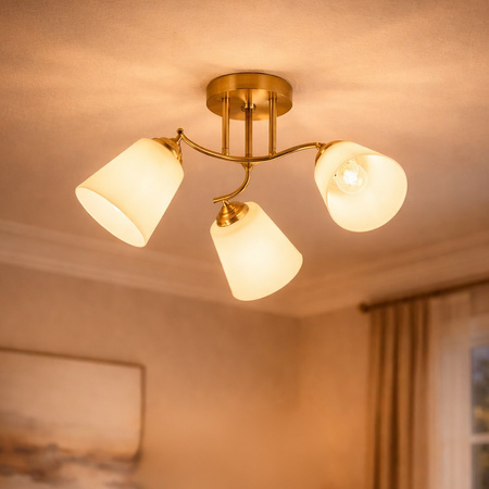 Złota klasyczna lampa sufitowa trzy szklane klosze PAFOS GOLD 3xE27 Milagro ML2765