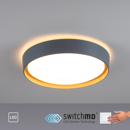 Okrągła szara lampa sufitowa 40cm EMILIA z funkcją ściemniania SwitchMo Just Light 14347-15