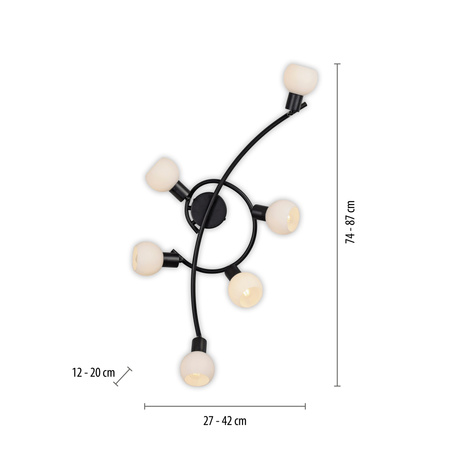 Czarna lampa sufitowa spiralna 6-punktowa czarna z mlecznymi kloszami 6xE14 Loki Just Light 12155-18
