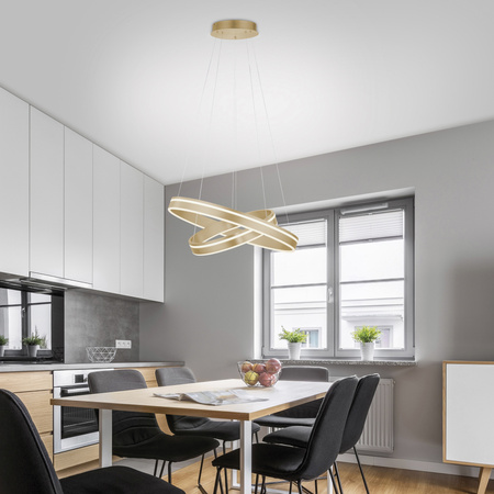 Lampa wisząca dwa matowe mosiężne ringi sterowane pilotem i aplikacją Q-VITO LED Paul Neuhaus 8420-60 