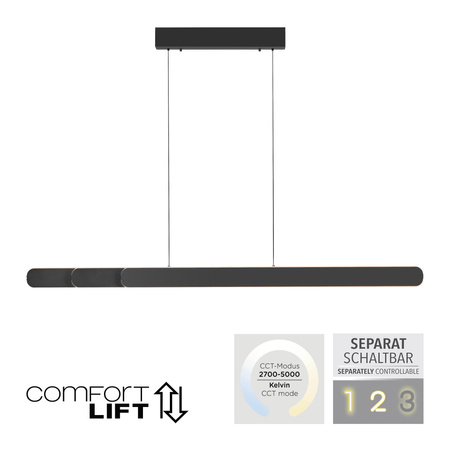 Rozsuwana lampa wisząca ADRIANA ROUND w kolorze czarnym Paul Neuhaus 2577-18