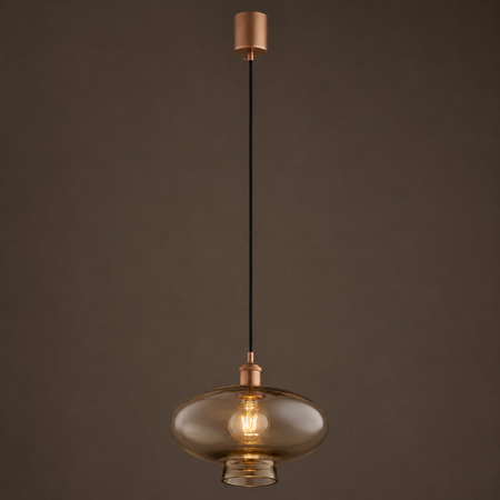 Lampa wisząca w kolorze miedzianym szklany dymiony szampański klosz o średnicy 30cm TRESCO Argon 9012