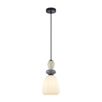 Lampa wisząca pojedyńcza o średnicy 18cm z elementami ceramiki 1xE27 Domali Italux PND-36816-1D-BK-WH