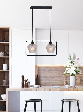 NIKO LAMPA WISZĄCA CZARNY 2X40W E27 KLOSZ BEZBARWNY KARBOWANY Candellux 32-26859