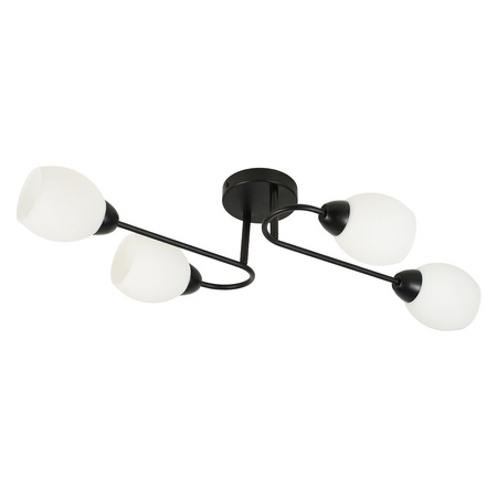 Lampa sufitowa czarna z czterema szklanymi mlecznymi kloszami 4xE27 KING MIlagro ML2755