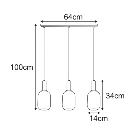 Lampa wisząca z trzema punktami światła E27 HIRO Kaja Lighting K-5886