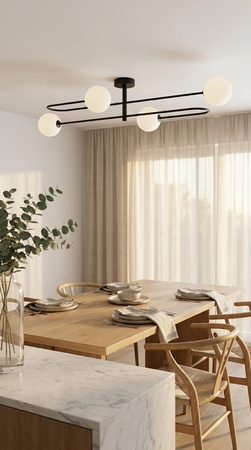 Czarna lampa sufitowa z czterema białymi kulami SILA Kaja Lighting K-5991