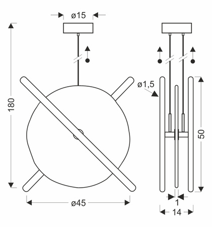 Lampa wisząca mosiężna z płaskim szklanym kloszem i rurkami LED RELAX 15W 3000K Candellux Studio 31-50816