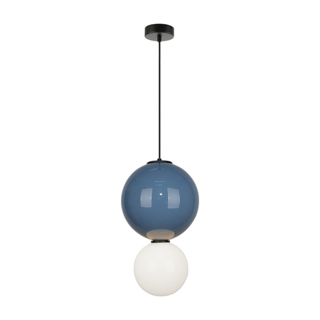 Lampa wisząca niebieska kula z ceramiki 25cm wraz ze szklanym białym kloszem LED 3000K Pieve Italux PND-95221-1L-BLU
