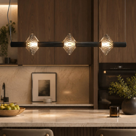 Lampa wisząca czarna ryflowana pozioma tuba i szklane klosze Padre 18W LED Milagro ML2798