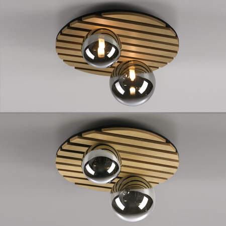 Lampa sufitowa okragła drewniana z dwoma szklanymi kloszami GREEN STIKA 2xG9 Just LIght 15208-79