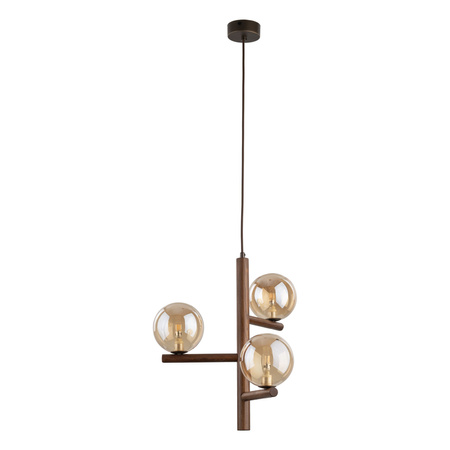 Potrójna lampa wisząca z kloszami bursztynowymi i elementami drewna ESTERA WOOD ORZECH 3XG9 Tk Lighting 11095