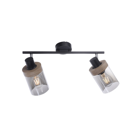 Podwójna czarna lampa sufitowa szklane klosze i elementy drewniane PASQUAL 2xE27 Just Light 11312-18