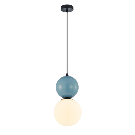 Lampa wisząca niebieska kula z białym kloszem o średnicy 20cm 1xE27 Mastal Italux PND-36603-1L-BK-BLU