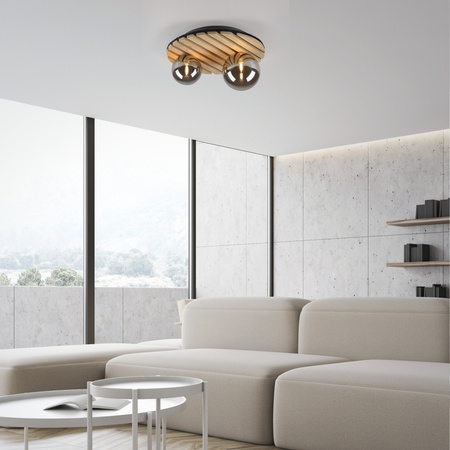 Lampa sufitowa okragła drewniana z dwoma szklanymi kloszami GREEN STIKA 2xG9 Just LIght 15208-79