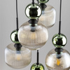 Lampa wisząca pięciozwisowa z ryflowanymi koniakowymi kloszami i zielonymi kulami SOPHIA GREEN COGNAC 5xE14 Tk Lighting 11149