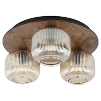 Okrągła lampa sufitowa trzy szklane klosze na drewnianej podstawie SALVIA BROWN 3xE14 Tk Lighting 11068
