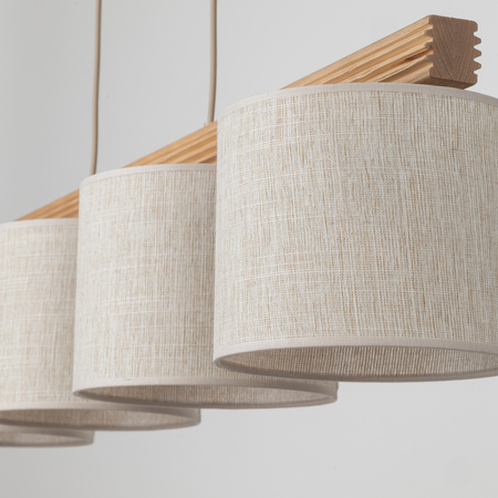 Lampa wisząca cztery abażury na drewnianej belce VIGA SHADE SOSNA 4xE27 Tk Lighting 11770