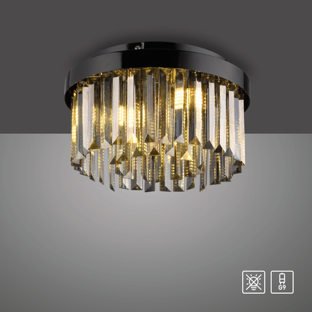 Okrągła czarna lampa sufitowa 30cm ze szklanymi zwisami KULUNKA 4xG9 Just Light 15048-18