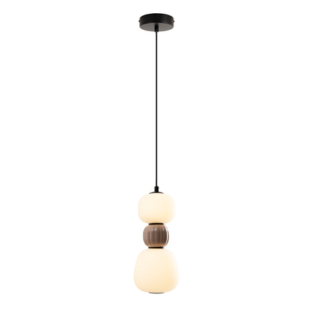 Lampa wisząca pionowa z dwoma opalowymi kulami i brązowym kloszem centralnym LED 3000K 13W Maxlight P0628