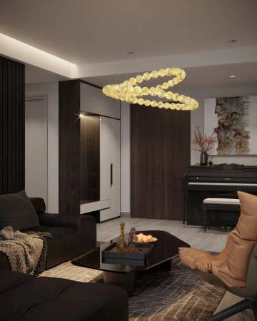 Efektowna złota lampa wisząca dwa okręgi z koralików z kamienia naturalnego LED 3000K Coralys MAXLIGHT P0623D