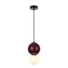 Lampa wisząca bordowa kula z ceramiki 15cm wraz ze szklanym białym kloszem LED 3000K Pieve Italux PND-95221-1S-PRP