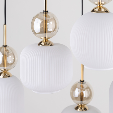 Lampa wisząca 6 zwisów szklane ryflowane klosze 6xE14 SOPHIA COGNAC WHITE Tk Lighting 11594