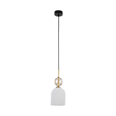 Lampa wisząca z białym ryflowanym kloszem i ozdobną bursztynową kulą SOPHIA COGNAC WHITE 1xE14 Tk Lighting 11020