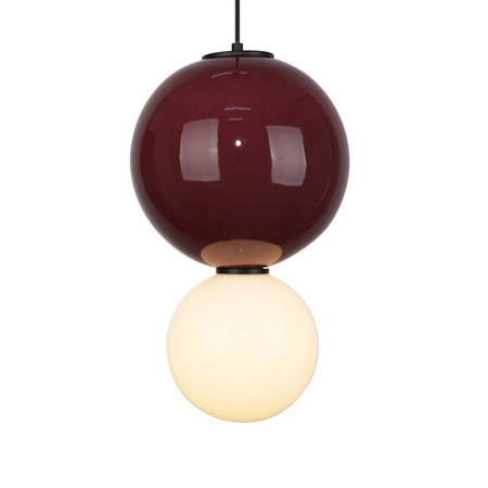Lampa wisząca bordowa kula z ceramiki 25cm plus szklany biały klosz LED 3000K Pieve Italux PND-95221-1L-PRP