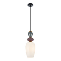 Elegancka lampa wisząca w kształcie amfory – szkło mleczne i kolorowe elementy 1xE27 Martelo Italux PND-36545-1A-GD-WH