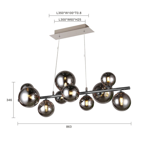 Lampa wisząca z dziesięcioma kulistymi kloszami w kolorze czarnego chromu Sevilla Aviano Lighting 6214-1010