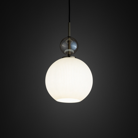 Lampa wisząca pojedyńcza szklana karbowana kula z ozdobną dodatkowa małą kulą SOPHIA BIG COGNAC WHITE 1xE27 Tk Lighting 10931