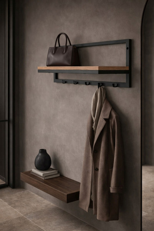 Czarna półka z płytą w kolorze dębu KS-43 KEY HANGER z serii KAJA HOME