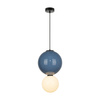 Lampa wisząca niebieska kula z ceramiki 25cm wraz ze szklanym białym kloszem LED 3000K Pieve Italux PND-95221-1L-BLU
