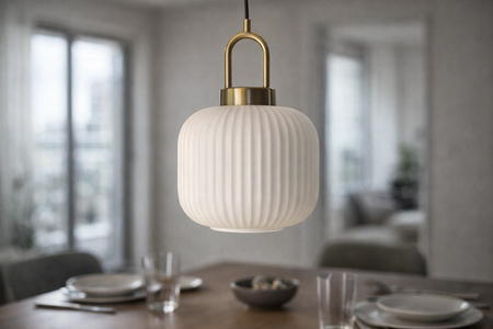 Lampa wisząca z białym, ryflowanym kloszem DIOP Kaja Lighting K-5891