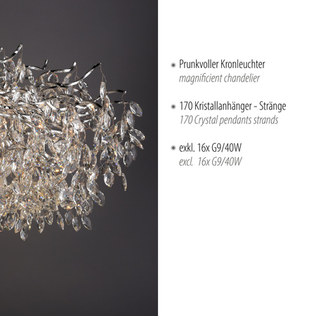 Ekskluzywna duża lampa wisząca 150x70cm chromowana z kryształkami do salonu RICICLE Paul Neuhaus 2037-17